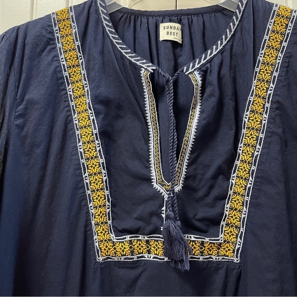 Sunday Best Navy Long Sleeve Dress with Gold Accents - Picture 5 of 12